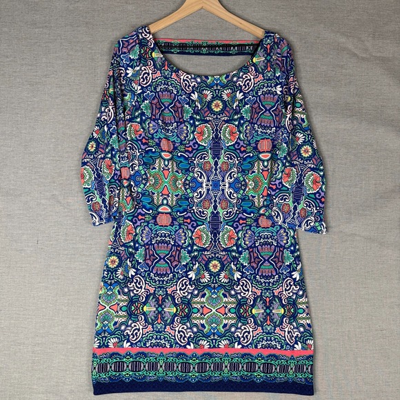 Laundry by Shell Segal Womens Shift Dress Size M Paisley Lined 3/4 Sleeve V Neck - Picture 1 of 10